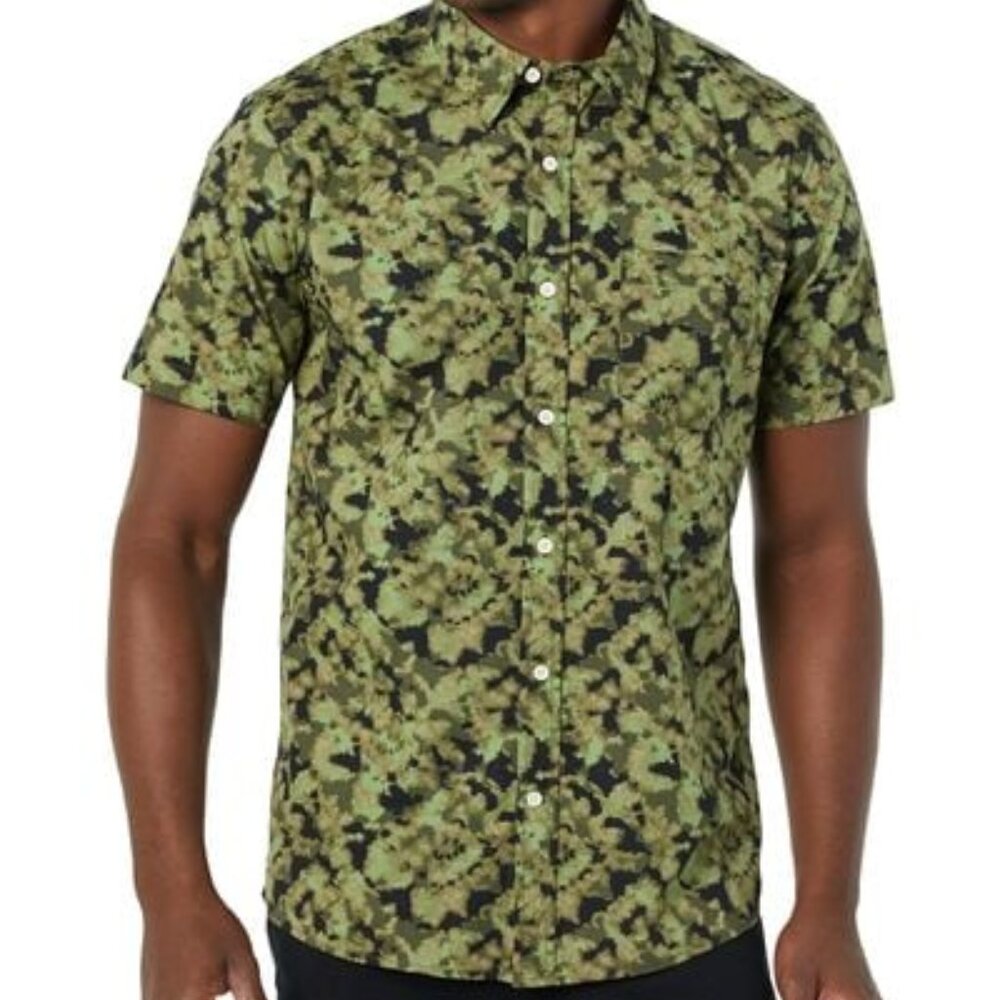 NWT Goodthread Slim-Fit SS Stretch Poplin Shirt Button Down Blurred Camo M‎
